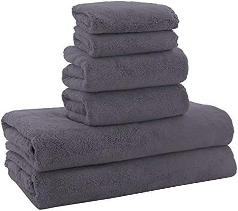 MOONQUEEN Ultra Soft Towel Set-Quick Drying-2 Bath Towels 2 Hand Towels 2 Washcloths - Microfiber Coral Velvet Highly Absorbent Towel for Bath Fitness, Bathroom, Sports, Yoga, Travel(Dark Grey, 6 Pcs)
