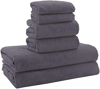 MOONQUEEN Ultra Soft Towel Set-Quick Drying-2 Bath Towels 2 Hand Towels 2 Washcloths - Microfiber Coral Velvet Highly Absorbent Towel for Bath Fitness, Bathroom, Sports, Yoga, Travel(Dark Grey, 6 Pcs)
