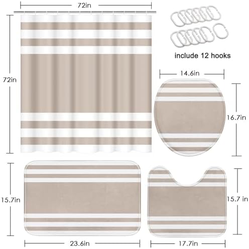 Bathroom Sets with Shower Curtain and Rugs, 4 Pcs, Striped