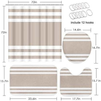 Bathroom Sets with Shower Curtain and Rugs, 4 Pcs, Striped