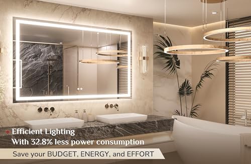 Keonjinn 55x36 Inch LED Bathroom Mirror with Lights, Frontlit & Backlit