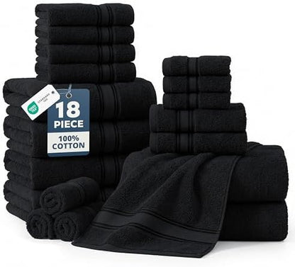 LANE LINEN Large Bath Towel Set Absorbent Quick Dry 100% Cotton - Black
