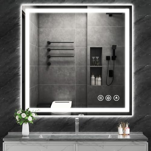 Koonmi 40x40 LED Bathroom Mirror, Shatterproof Mirror with Light