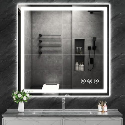 Koonmi 40x40 LED Bathroom Mirror, Shatterproof Mirror with Light