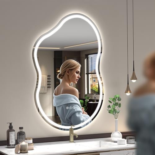SMIROR 20x32 Irregular Led Lighted Bathroom Vanity Mirror