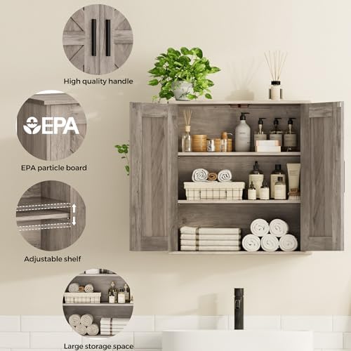 Homleke Bathroom Wall Cabinet, Medicine Cabinet with Adjustable Shelves