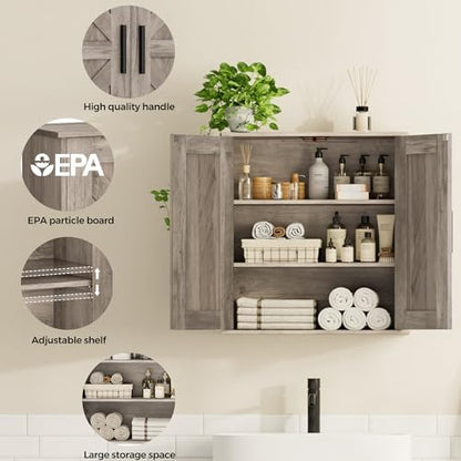 Homleke Bathroom Wall Cabinet, Medicine Cabinet with Adjustable Shelves