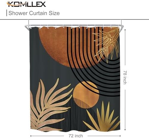 Mid Century Brown Black Boho Abstract Modern Bathroom Shower Curtain Set