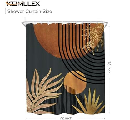 Mid Century Brown Black Boho Abstract Modern Bathroom Shower Curtain Set