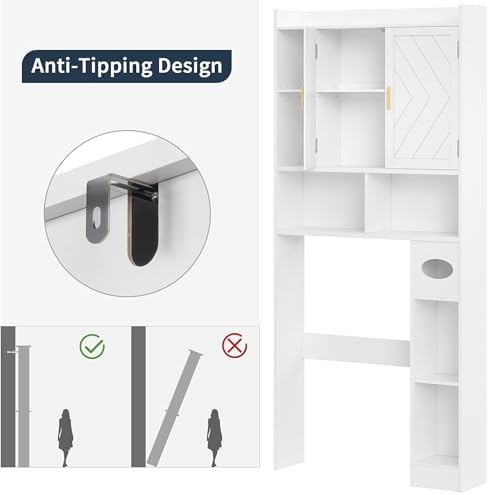 VECELO Over The Toilet Storage Cabinet, Storage Cabinet Over Toilet with Adjustable Shelves & Toilet Paper Holder Stand, Home Space-Saving Toilet Storage, for Bathroom, Restroom, Laundry, White