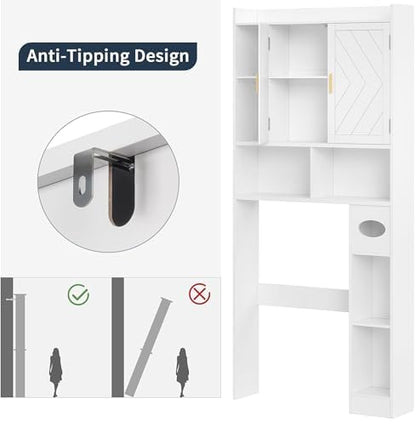 VECELO Over The Toilet Storage Cabinet, Storage Cabinet Over Toilet with Adjustable Shelves & Toilet Paper Holder Stand, Home Space-Saving Toilet Storage, for Bathroom, Restroom, Laundry, White