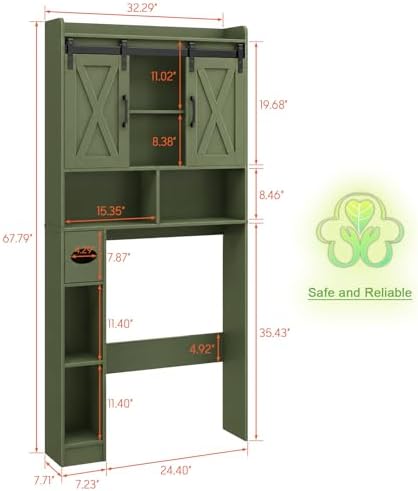 Vabches Over The Toilet Storage Cabinet with Sliding Doors, Green