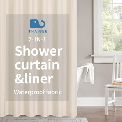 Waterproof Fabric Shower Curtain,No Liner Needed,72x72,Cream