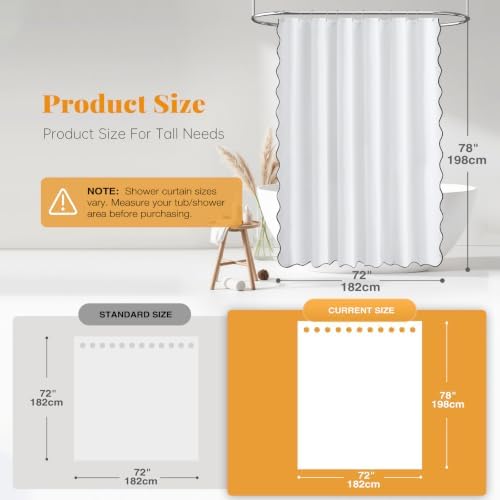 BTTN 72x78 Boho Scalloped Linen Textured Cloth Shower Curtain Set, White