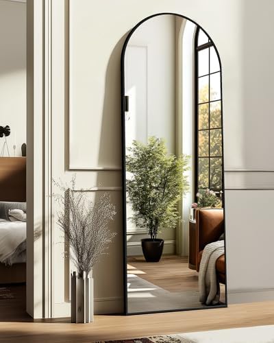 Arched Full Length Mirror, 56"x15" Standing Body Mirror for Wall, Black
