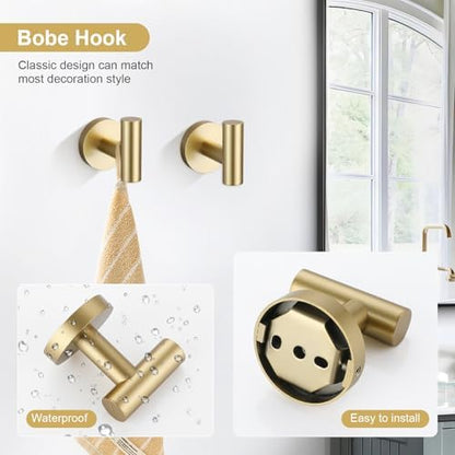 TQKAG 8-Pieces Bathroom Hardware Set, Brushed Gold Towel Bar Set 23.6 Inch