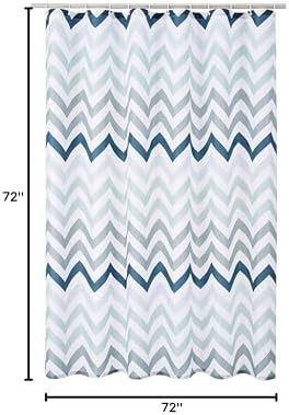 Amazon Basics Bathroom Shower Curtain, Water Resistant Fabric with Weighted Hem, Grommets & Hooks, Machine Washable, 72"x72", Blue Ombre Chevron