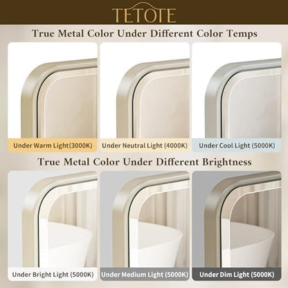 TETOTE Brushed Nickel Vanity Mirror for Bathroom 60 x 30 Beveled Edge Tempered Glass, Rounded Corner Rectangle Wall Mirror for Modern Bathroom, Living Room, Bedroom, Entryway