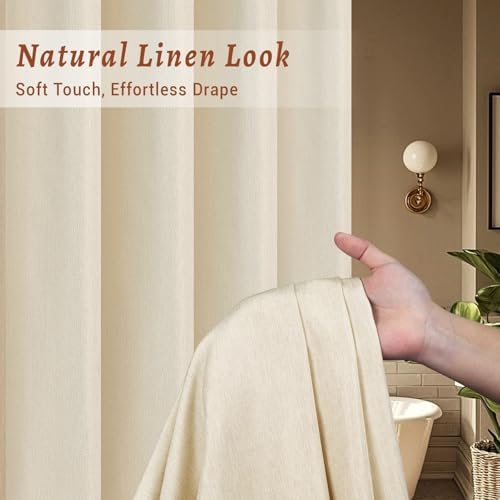 WONICY No Hook Shower Curtain with Snap-in Liner, Cream, 71 x 74