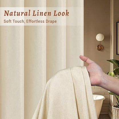 WONICY No Hook Linen Look Shower Curtain with Snap-in Liner, Cream, 71 x 80
