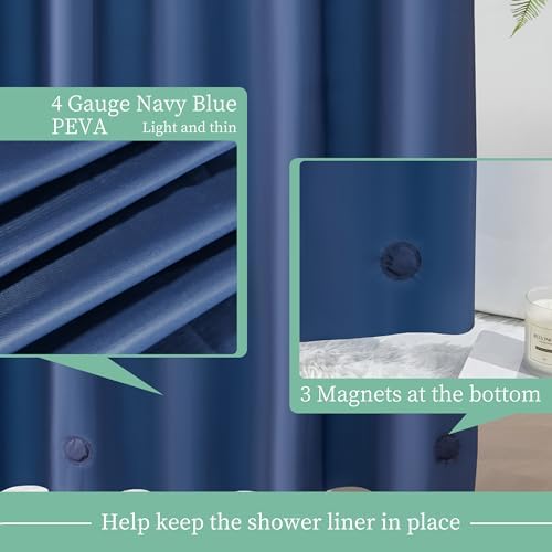 Mrs Awesome Navy Blue Shower Curtain Liner with 3 Magnets, 72x72