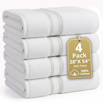 LANE LINEN Large Bath Towel Set Absorbent Quick Dry 100% Cotton - White