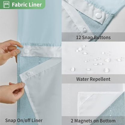 eachope Boho Farmhouse No Hook Shower Curtain with Liner,71x74,Fog Blue