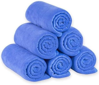 JML Microfiber Bath Towels Set with Hanging Loop, 27" x 55", 6 Pack, Blue