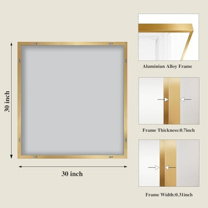 Koonmi Gold Mirrors for Wall, 30x30 Inch Bathroom Mirror, Rectangular Wall Mirror for Living Room Bedroom Bathroom, Hangs Horizontally or Vertically