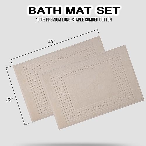 Superior Heavyweight Cotton Bath Mats, Bath Rugs For Bathroom Accessories, Washable Rug For Shower, Bath, Toilet, Modern Decor, No Backing, Luxury Hotel And Spa Quality, Set of 2, 22" x 35", Ivory