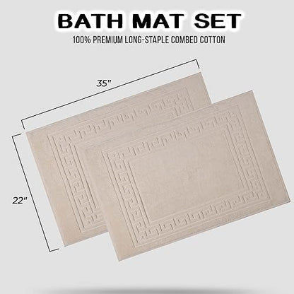 Superior Heavyweight Cotton Bath Mats, Bath Rugs For Bathroom Accessories, Washable Rug For Shower, Bath, Toilet, Modern Decor, No Backing, Luxury Hotel And Spa Quality, Set of 2, 22" x 35", Ivory