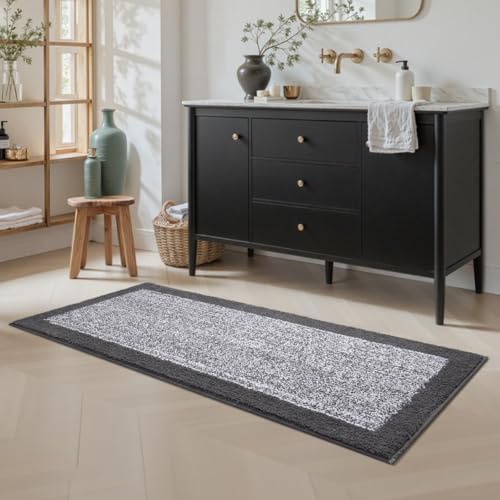 48x17 Long Bathroom Rugs Non Slip Washable, Soft Absorbent Bath Mat Grey
