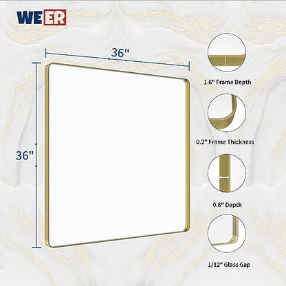 WEER Gold Bathroom Vanity Mirror 36X36 Inch