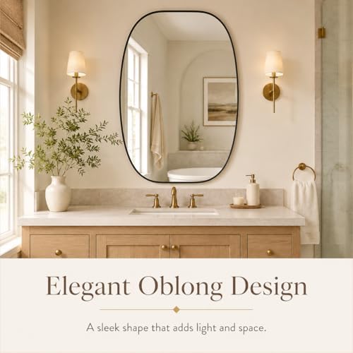 USHOWER Black Oval Bathroom Mirror 30x40 Inch