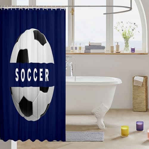 jejeloiu Football Shower Curtain 72"x84" Soccer Ball Game Bath Curtain for Boys Girls Teens Sports Game Bathroom Shower Curtain Set Women Men Gift for Football Lover Kids Bathroom Accessories