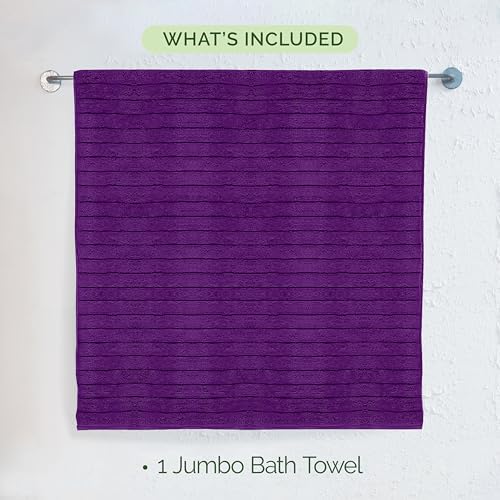 Elegant Comfort 100% Turkish Cotton Corduroy Ribbed Luxury Jumbo Bath Towel Ultra Soft - 35 x 70 Inch - Luxury Spa Premium Hotel Quality Highly Absorbent and Quick Dry Large Bath Towel, Purple