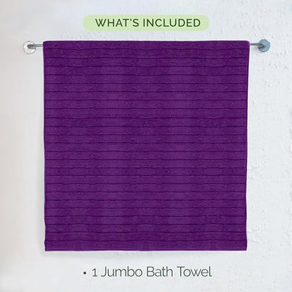 Elegant Comfort 100% Turkish Cotton Corduroy Ribbed Luxury Jumbo Bath Towel Ultra Soft - 35 x 70 Inch - Luxury Spa Premium Hotel Quality Highly Absorbent and Quick Dry Large Bath Towel, Purple