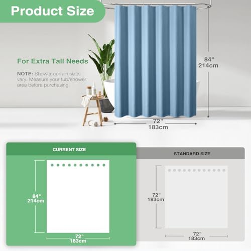 Dynamene Extra Long Waffle Shower Curtain 256 GSM 72"x84" Moonlight Blue