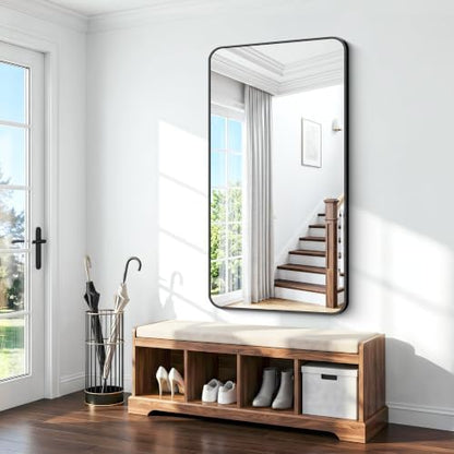BONEWEI 66x36 inch Large Bathroom Mirror,Black Rectangle Mirror,Wall Mounted Bathroom Frame Vanity Mirror with Round Corner for Bedroom Living Room, Entryway Hangs Horizontal or Vertical
