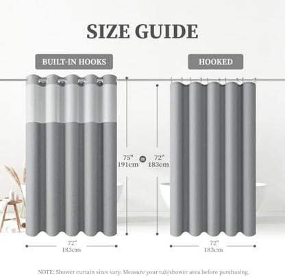 BTTN Grey Ringless Linen Textured Shower Curtain with Snap in Liner, 72x75