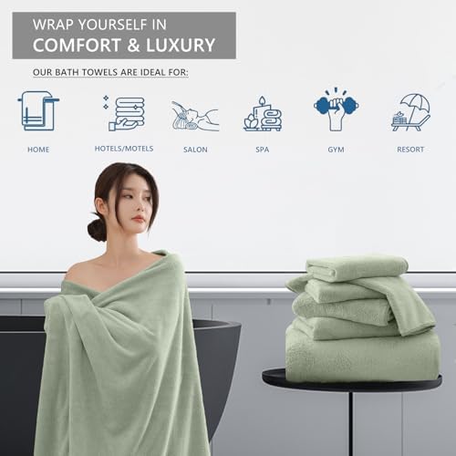 Extra Large Bath Sheet 4 Piece (35"x70")-Ultra Soft Oversized Bath Towel,Bath Sheet Set for Bathroom Hotel,Plush Highly Absorbent Quick Dry Shower Towel for Adults,Bathroom Towel Set Green