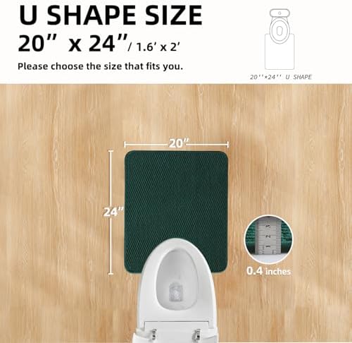 TYUU Toilet Rug, Thin Toilet Rugs U Shaped Washable Non Slip Absorbent Quick Dry Low Pile Toilet Mat, Dark Green 20"x24" U Shape
