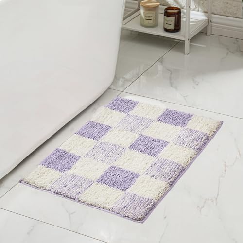 CozeCube Lavender Checkered Bath Mat 32"x20" Non Slip Washable Rug