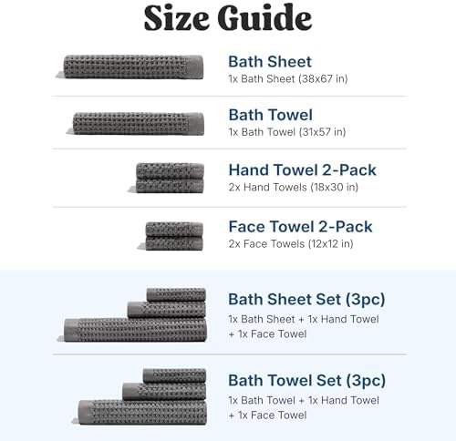 ONSEN Supima® Waffle Bath Towel, Large, Quick Dry Lint Free 100% USA Cotton, Lightweight Absorbent Bath Towel, 31x57 in (Cinder Grey, 1x Bath Towel)