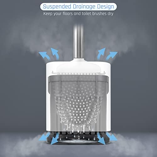 Sellemer Silicone Toilet Brush, Ventilation Slots Base Holder 2 Pack, White