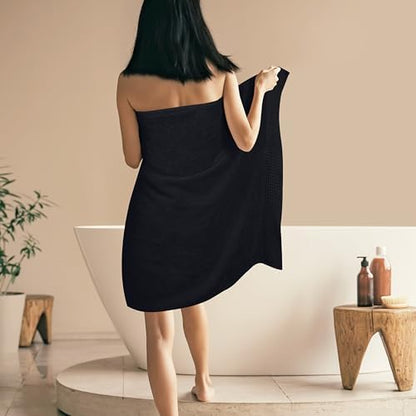 GLAMBURG 100% Cotton Oversized 2 Pack Bath Sheets 35x70, Ultra Soft Highly Absorbant Compact Quickdry & Lightweight Large Bath Sheet Set, Ideal for Gym Travel Camp Pool - Black