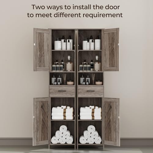 Homhedy 67" H Tall Bathroom Storage Cabinet with Barn Doors and Drawer