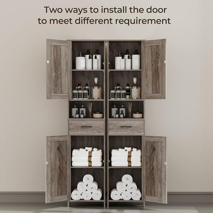 Homhedy 67" H Tall Bathroom Storage Cabinet with Barn Doors and Drawer