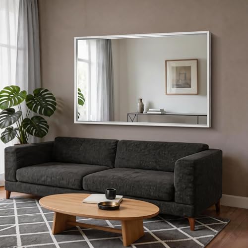 CIRCUMI 60"x40" Brushed Silver Bathroom Mirror, Double Sink Vanity Mirror