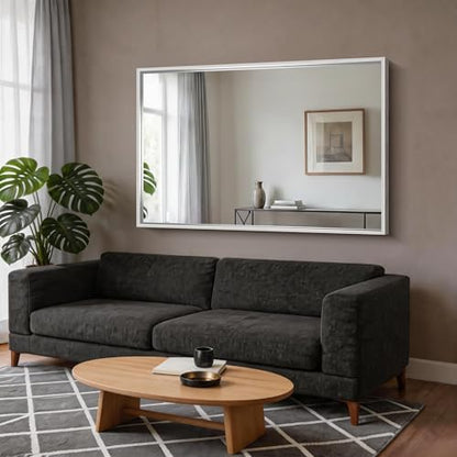 CIRCUMI 60"x40" Brushed Silver Bathroom Mirror, Double Sink Vanity Mirror